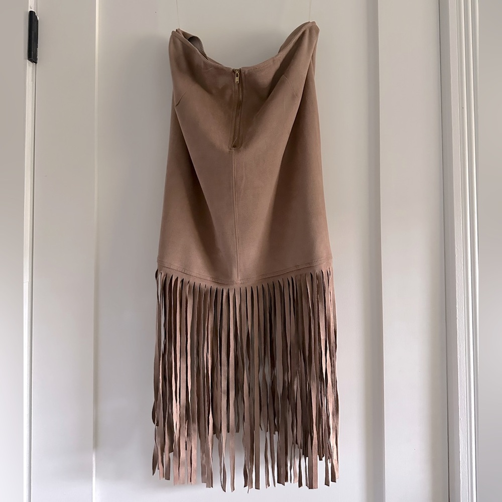 Haute Monde Tan Pencil Skirt with Fringe - Picture 2 of 4